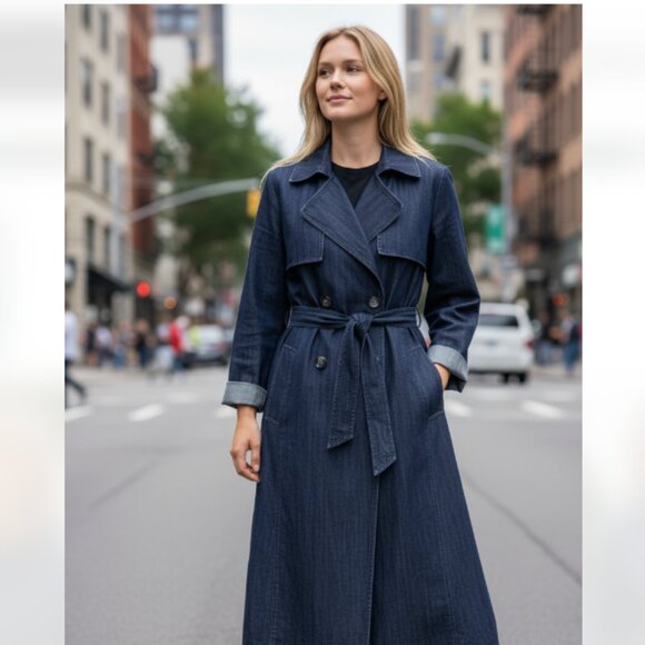 Chico's Jackets & Blazers - NWT CHICOS DENIM TRENCH TIE WAIST JACKET IN HERITAGE INDIGO SZ-1 US 8/10